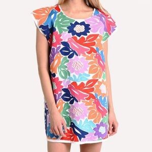 Tendy Colorful Floral Embroidered Mini Dress